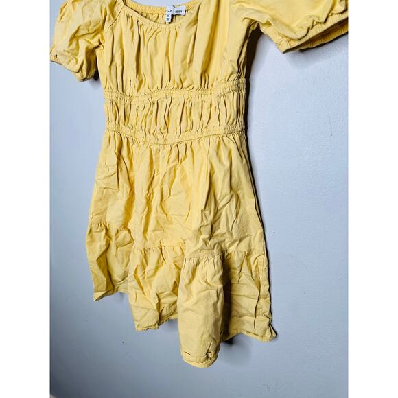 LOUNA Mellow Yellow Cotton Square Neck Puff Sleeves Smocked Cinched Dress Size M - Picture 5 of 11